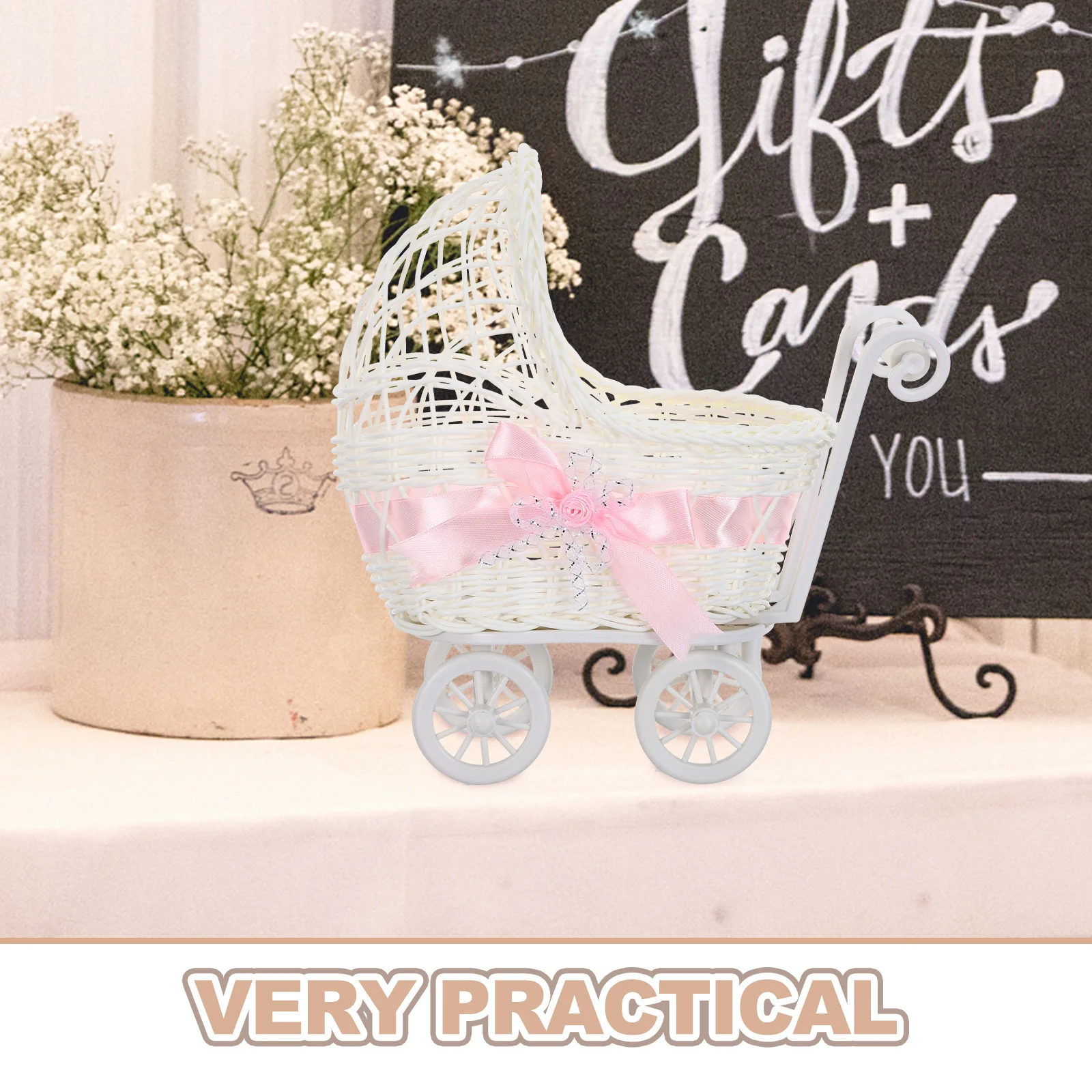 Mini Rattan Trolley Basket Decor Handwoven Snack Serving Container for Wedding Party Shower Candy Storage Centerpiece