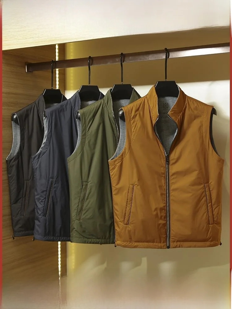 

Итальянский роскошный двусторонний жилет с воротником-стойкой для мужчин, элитный повседневный модный осенний жилет с подставкой для молодежи