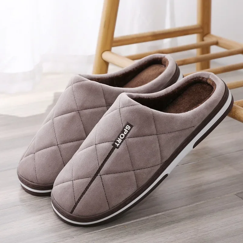 Big Size 49 50 Heren Huisslippers Waterdichte Winter Herfst Warme Pluche Glijbanen Slaapkamer Casual Dikke Pluche Schoenenhuis Antislip Flats