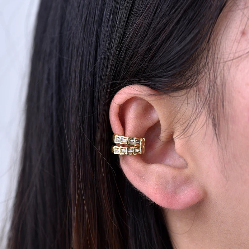 Neue Doppel Hoops Exquisite Geometrische Gefälschte Keine Durchbohrten Clip Ohrringe Für Frauen Zirkonia Ohr Clips Elegante Ohr Manschette Ohrringe Schmuck – Detail 1