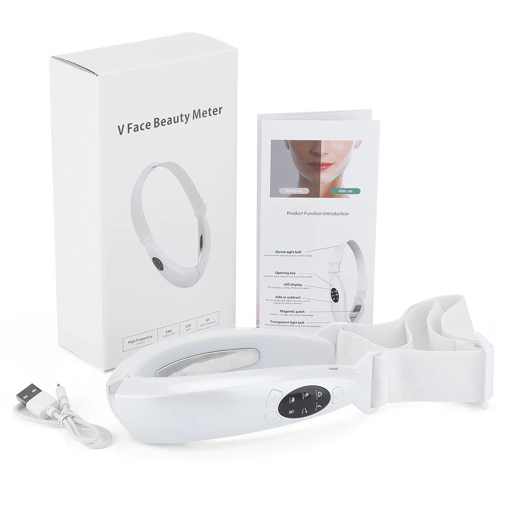 Urządzenie do liftingu twarzy LED, terapia fotonowa, wibracyjny masaż twarzy, wyszczuplanie twarzy, usuwanie podwójnego podbródka, pasek do liftingu linii V, pielęgnacja skóry