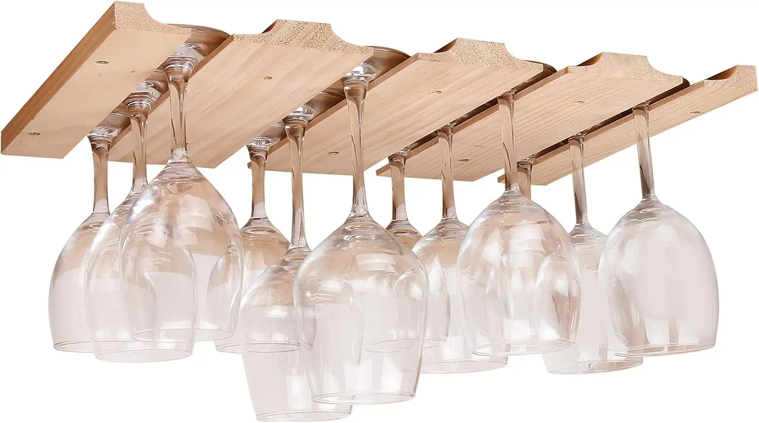 

Wooden Wine Glass Rack for Under Cabinet Storage, Holds 12-16 Glasses, Natural Pine Finish