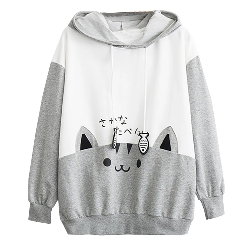 Harajuku Neko Cat Kawaii Men Hoodie Pullover Lolita Junior Cute Ear Hoody Pullover Student Girls Spring School Clothes Anime