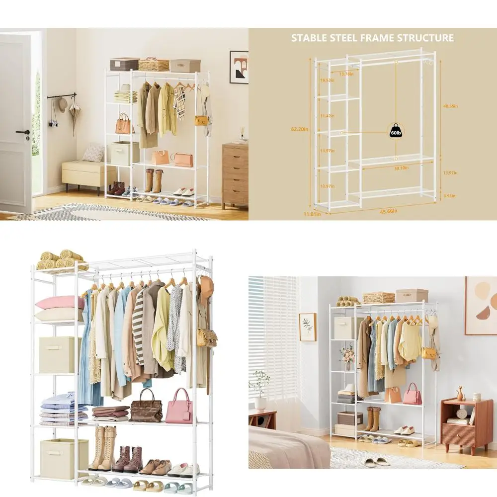 

4-уровневая портативная вешалка для одежды с перекладиной для подвешивания, отдельно стоящий органайзер для хранения вещей в спальнях, прихожих и других помещениях - белая