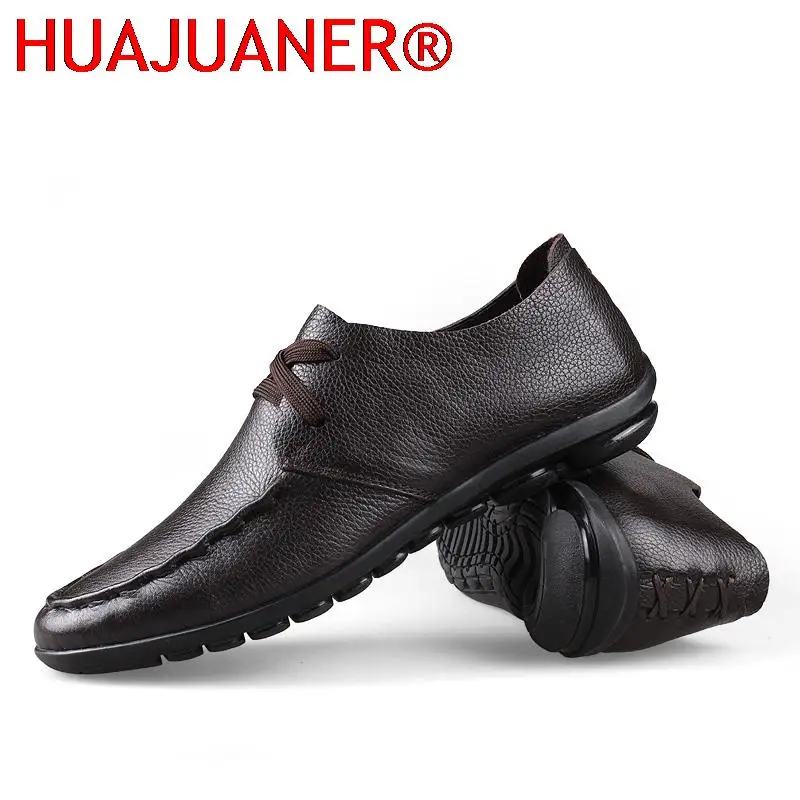 Zapatos de negocios informales para hombre, mocasines planos de cuero genuino de lujo, estilo británico, mocasines antideslizantes para conducir al aire libre