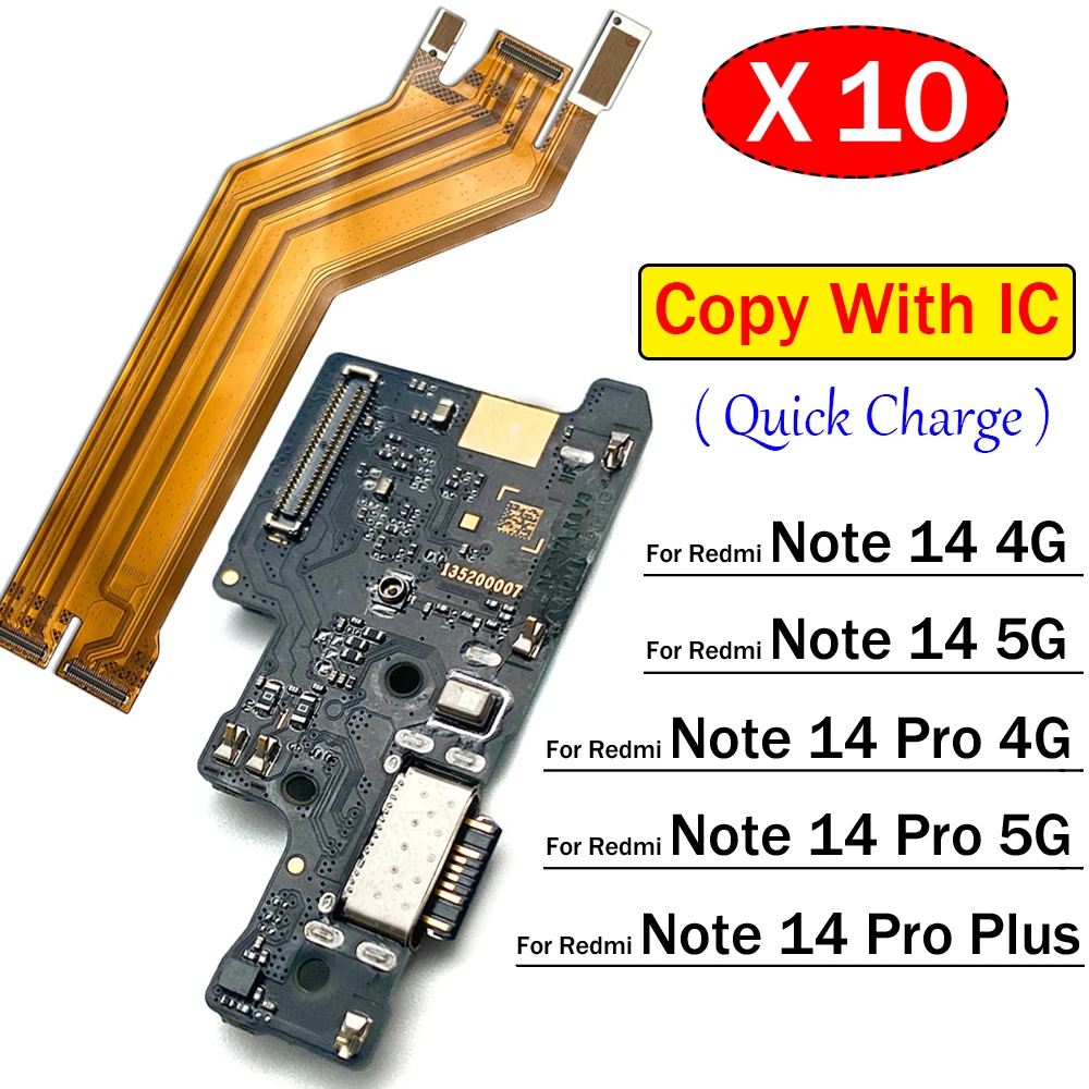 

10 шт. разъем док-станции Micro USB, порт зарядки, основной гибкий кабель, плата микрофона для Xiaomi Redmi Note 14 Pro Plus 4G 5G
