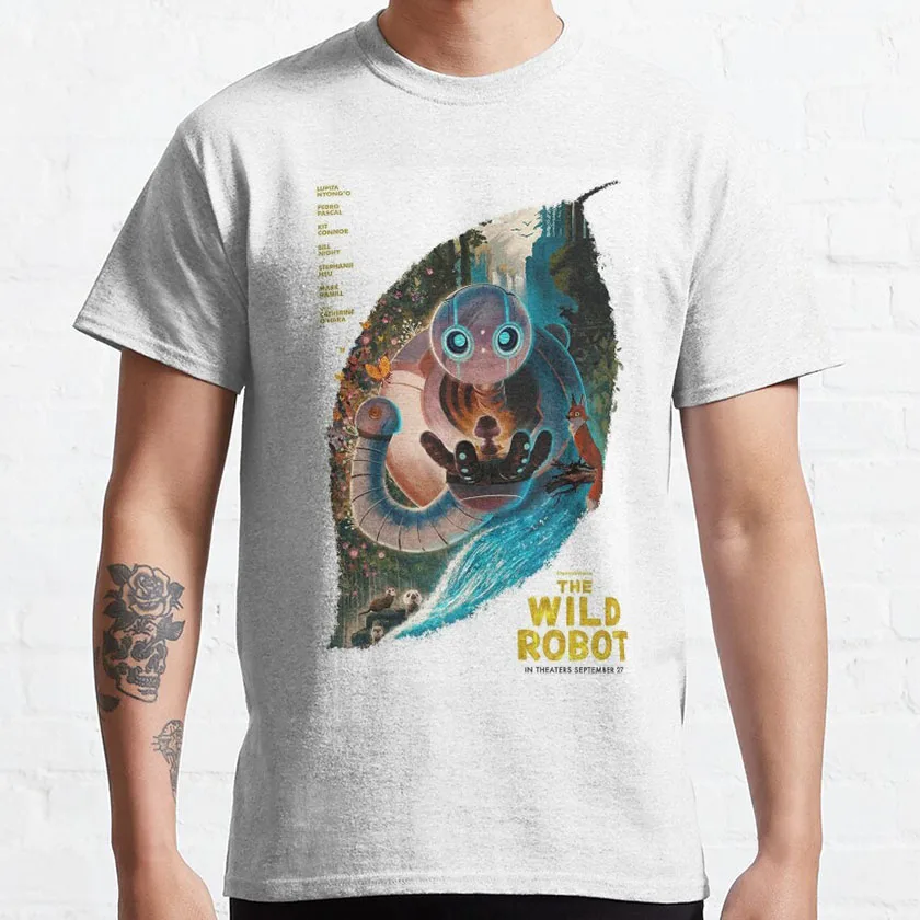 

2025 New arrival The wild robot movie poster print t shirt for men 100% cotton plus size mens designer clothes graphic t shirts