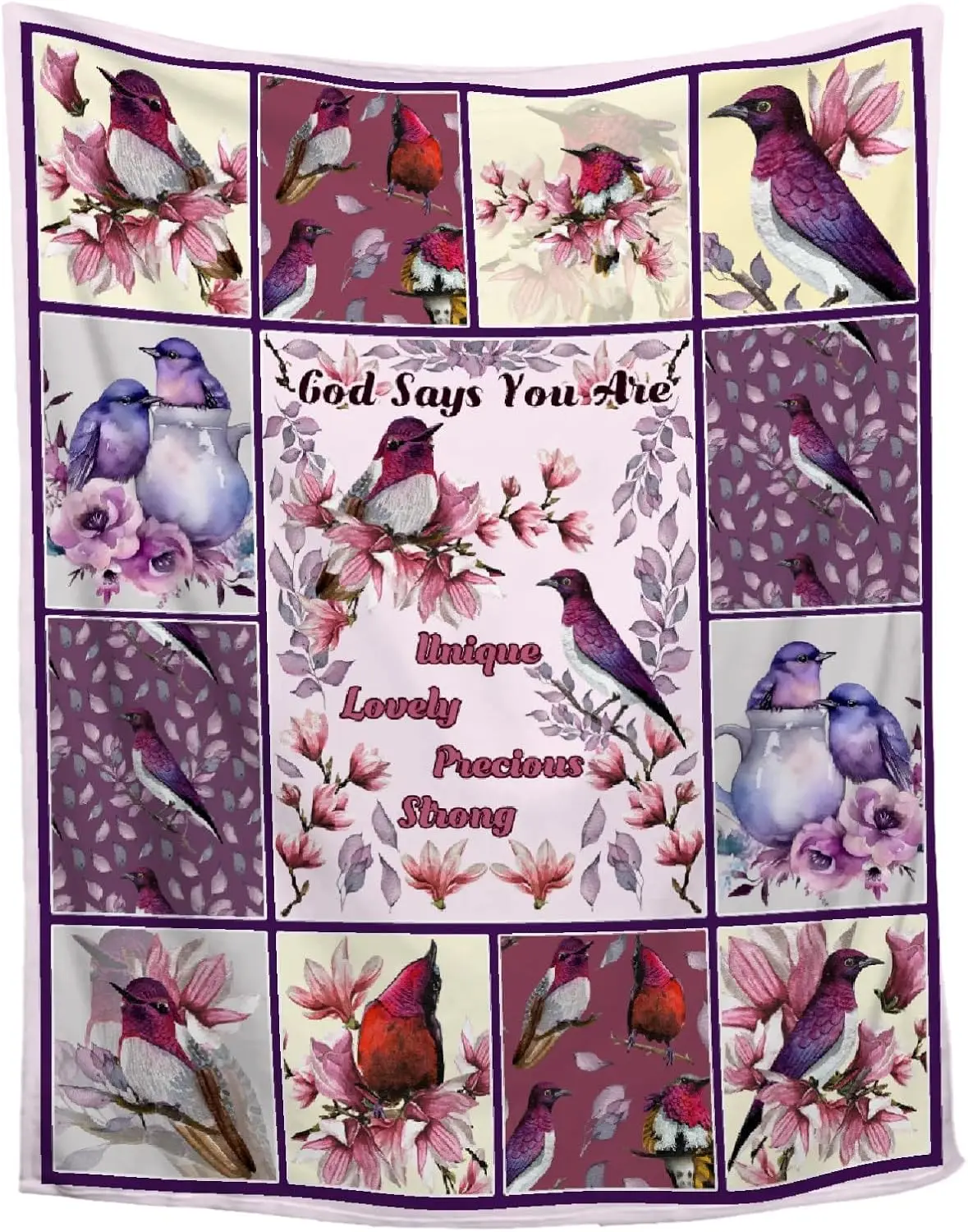 

Hummingbird Flannel Throw Blanket Soft Cozy Bird Flower Blanket for Couch Bed Outdoor Hummingbird Gifts for Women Purple Blanket