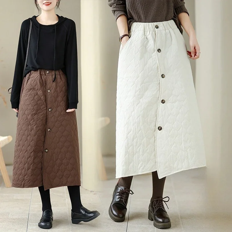 Autumn and Winter New Korean Version Irregular Padded Skirt A-shaped Skirt Design Diamond Cotton Skirt