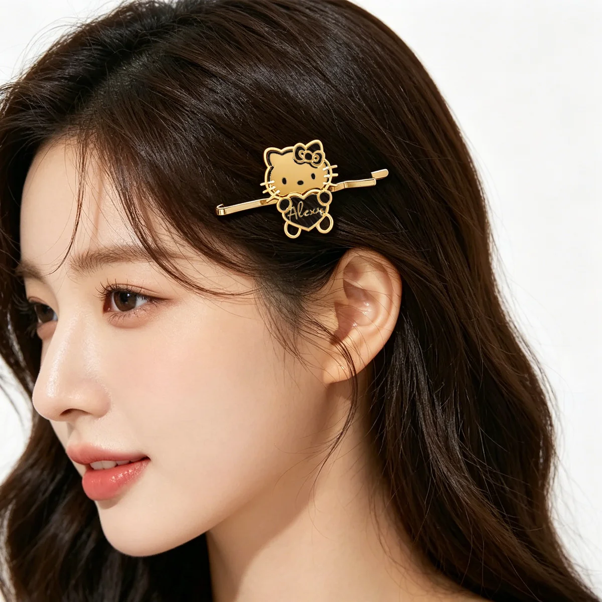 1Pcs Customized Name Hello Kitty Hair Clip Women's Fashion Cute Stainless Steel Nameplate Hair clip Custom Hair Accessories Gift