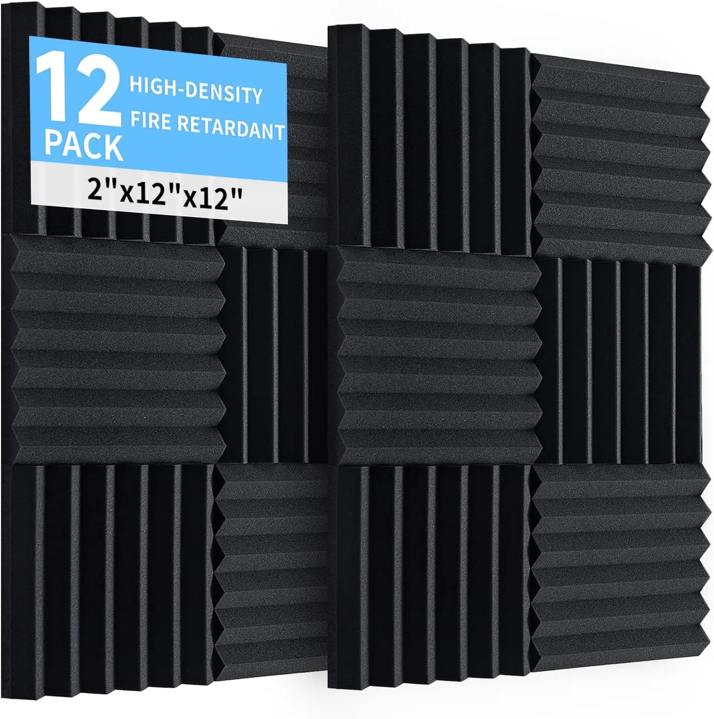 

12 Pack Acoustic Panels, 12x12x2 High Density Sound Absorbing Wedge Foam, Fire Resistant for Studio Office Recording Room