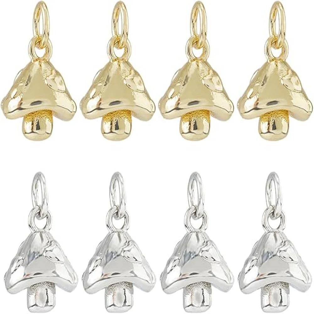 8Pcs Brass Mushroom Charms Plants Forest Charm 11x9.5mm Tiny Mushroom Charms Lovely Food Vegetable Pendant with Jump Ring