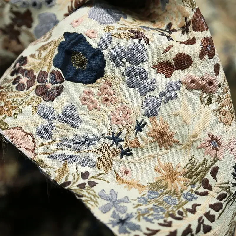 3D Embossed Yarn Dyed Jacquard Fabric Retro Floral Print Dress Jacket Tops Sewing Designer Fabric By Half Meter