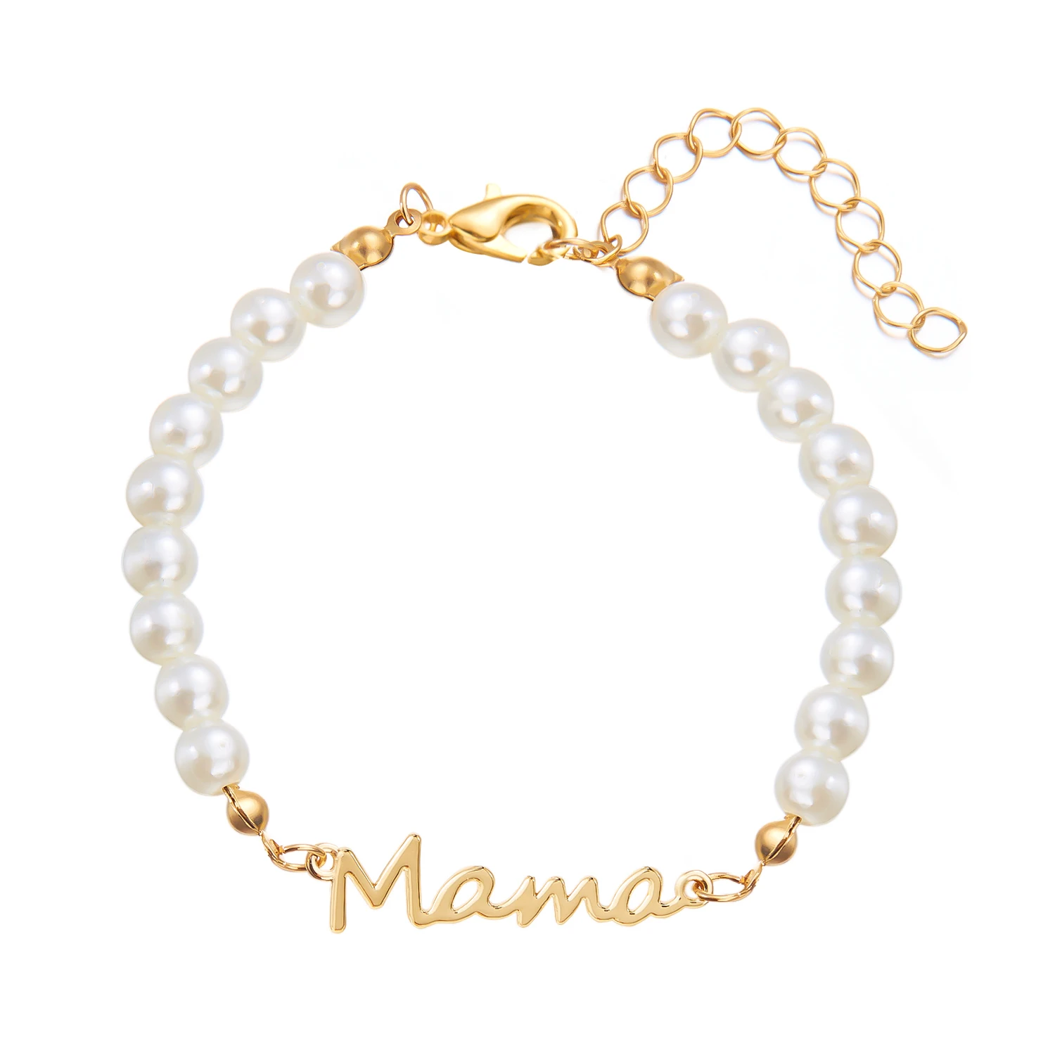 Imitation Pearl Letter Mama Pendant Bracelets Fashion Charms Stainless Steel Chains Bracelet for Women Jewelry Mother\'s Day Gift