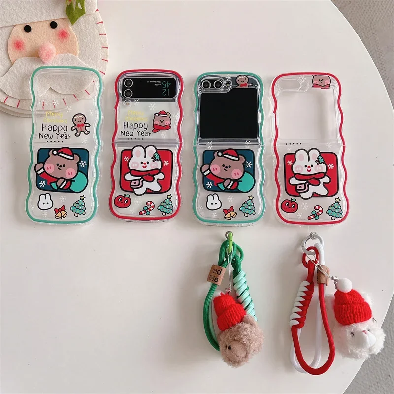 

Christmas Bear Rabbit Phone Case for Samsung Galaxy Z Flip 6 5 4 3 Protective Back Cover for ZFlip4 ZFlip5 ZFlip6 Case Shell