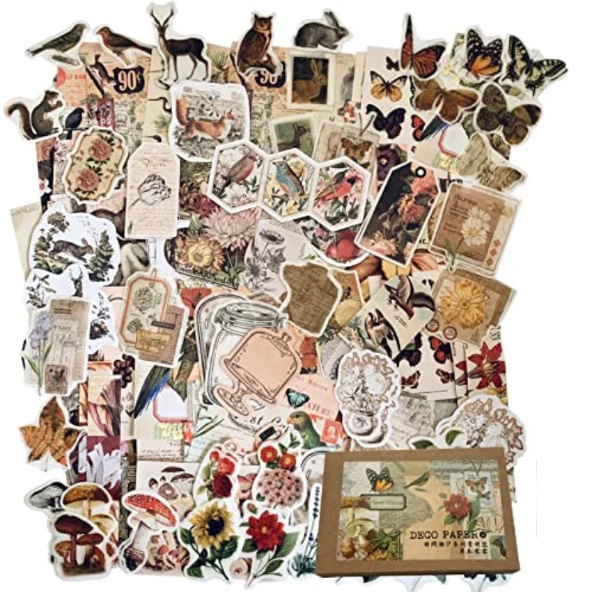 Vintage Stickers For Journaling Aesthetic - 200pcs Nature Ephemera Junk Journal Supplies Kit Decopodge Paper Scrapbooking