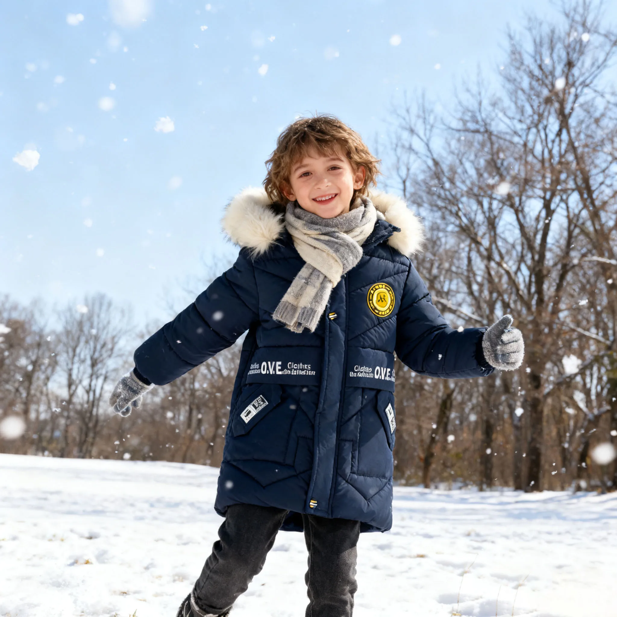 

Winter Boys Girls Jacket Long Style Hooded Fur Collar Black Heavy Coat For Kids Children Outerwear for 4-8Yrs new fashion clohes