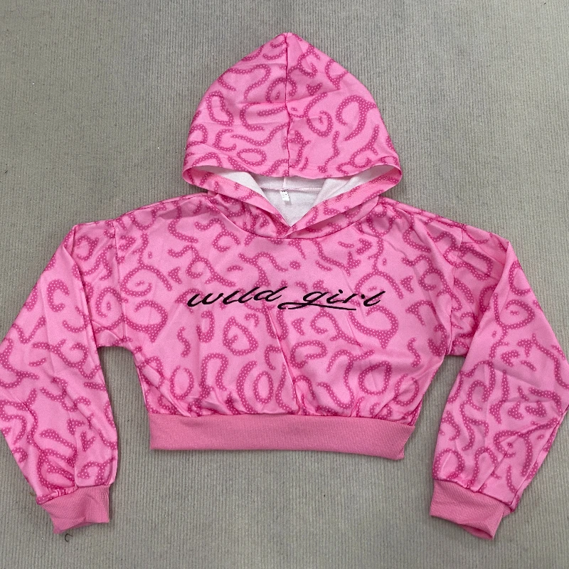 

New retro American pink leopard print women's hoodie with unique street style hoodie loose fitting pullover