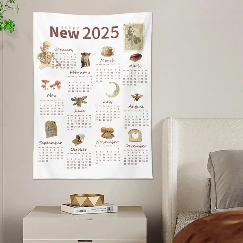 Wall Tapestry 2025 Calendar Tapestry Wall Monthly Towel Calendar Novelty Year Calendar Popular Wall Art Wife Grandmother Tea