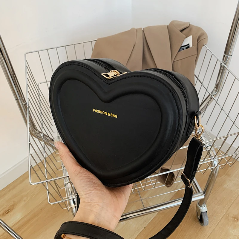 Hete Verkoop Hartvormige Crossbody Tassen Voor Dames Massief Pu Lederen Schoudertassen Mode Handtassen