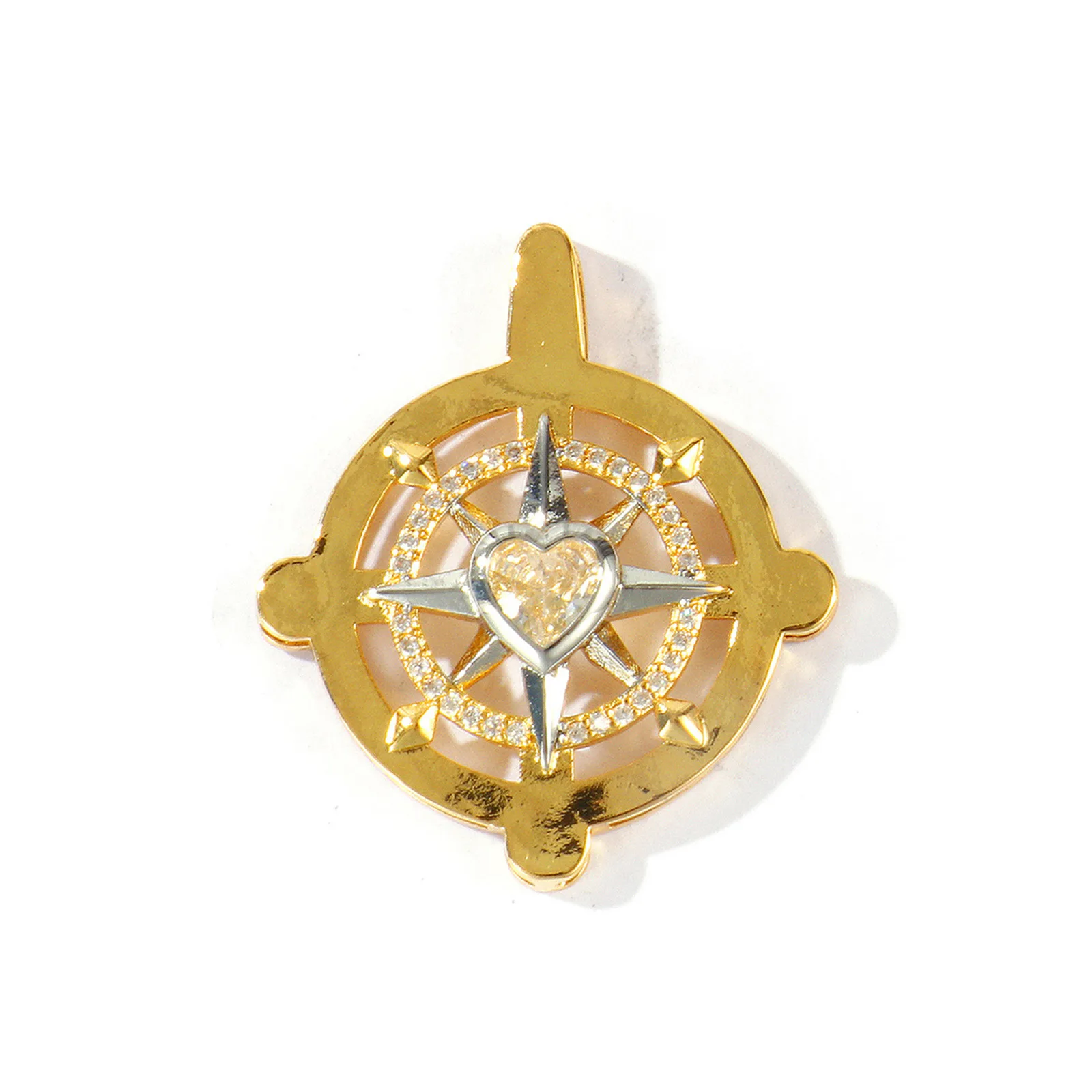 1 Stück Messinganhänger, 18K vergoldet, zweifarbig, mit Mikro-Pavé, klaren Zirkonia-Steinen, Sonne, Stern, Herz, für DIY-Halskettenherstellung – Detail 6