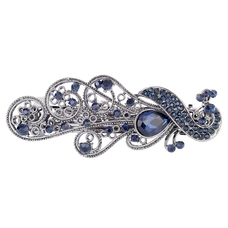 EASYA Blue Peacock Hairpins Rhinestone Crystal Flower Leaf Hair Clip Barrettes Vintage Hair Accessories Jewelry For Women Girls