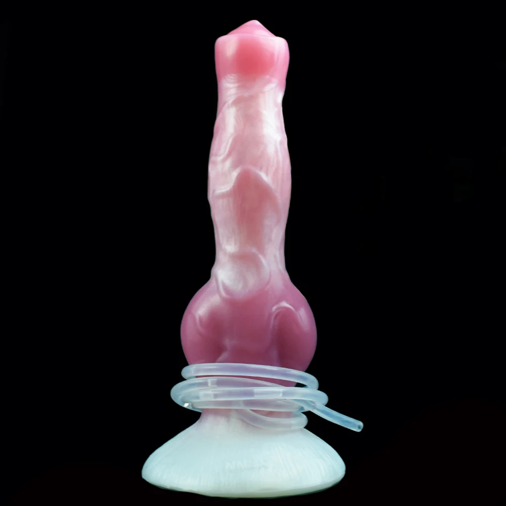 NNSX Squirt Big Knot Dog Dildo with Suction Cup Rosy Soft Large Ejaculation Animal Penis Artificial Dick Toy for Adult Sex Game