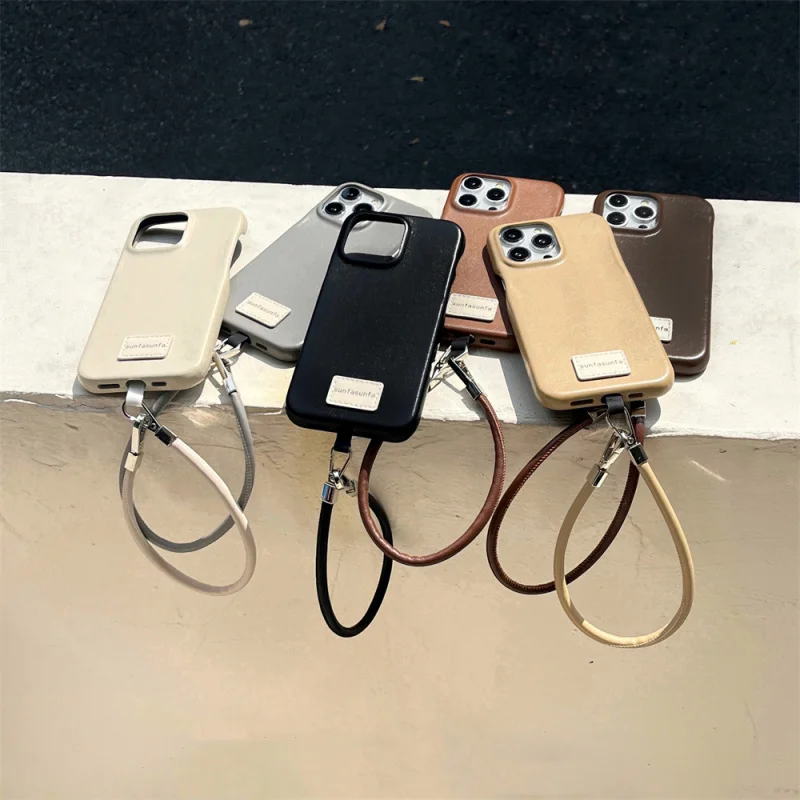 เคสโทรศัพท์หนังแท้สีพื้นแบบมีเท็กซ์เจอร์ระดับไฮเอนด์ ใช้ได้กับ Apple 16/15/14P เรียบง่ายและมินิมอล iPhone 13/12