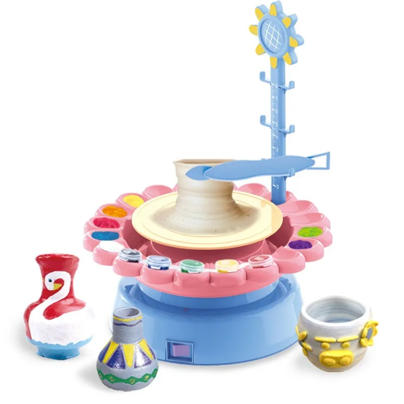 Handmade Clay DIY Electric Turntable Pottery Pulling Machine Sunflower Design Parent-Child Interaction Ppottery Clay Creation