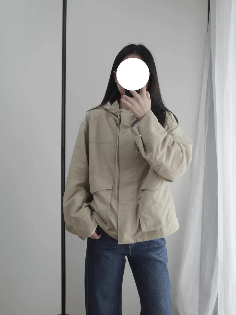 Spring Mountain Series Lazy Style Loose Fit Short Coat Jacket Women's Commute Style Zipper Closure  Color Long Sleeve