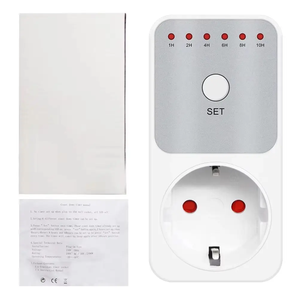 Countdown Time Electronic Wattmeter Plug-in Socket 10Hr Timer Switch Convenient Fast Connection Setting Switch Timer Household
