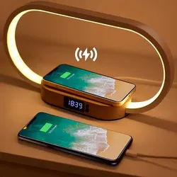 Multifunction Wireless Charger Pad Stand Clock LED Desk Lamp Night Light USB Port Fast Charging Station Dock for iPhone Samsung