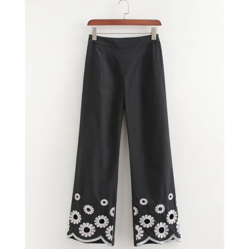 

Embroidered hollow out pants For Lady New Summer Casual young England Vacation style full length Loose zipper fly Pants