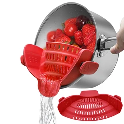 Silicone Kitchen Strainer Clip Pan Drain Rack Bowl Funnel Rice Pasta Vegetable Washing Colander Draining Excess Liquid Univers