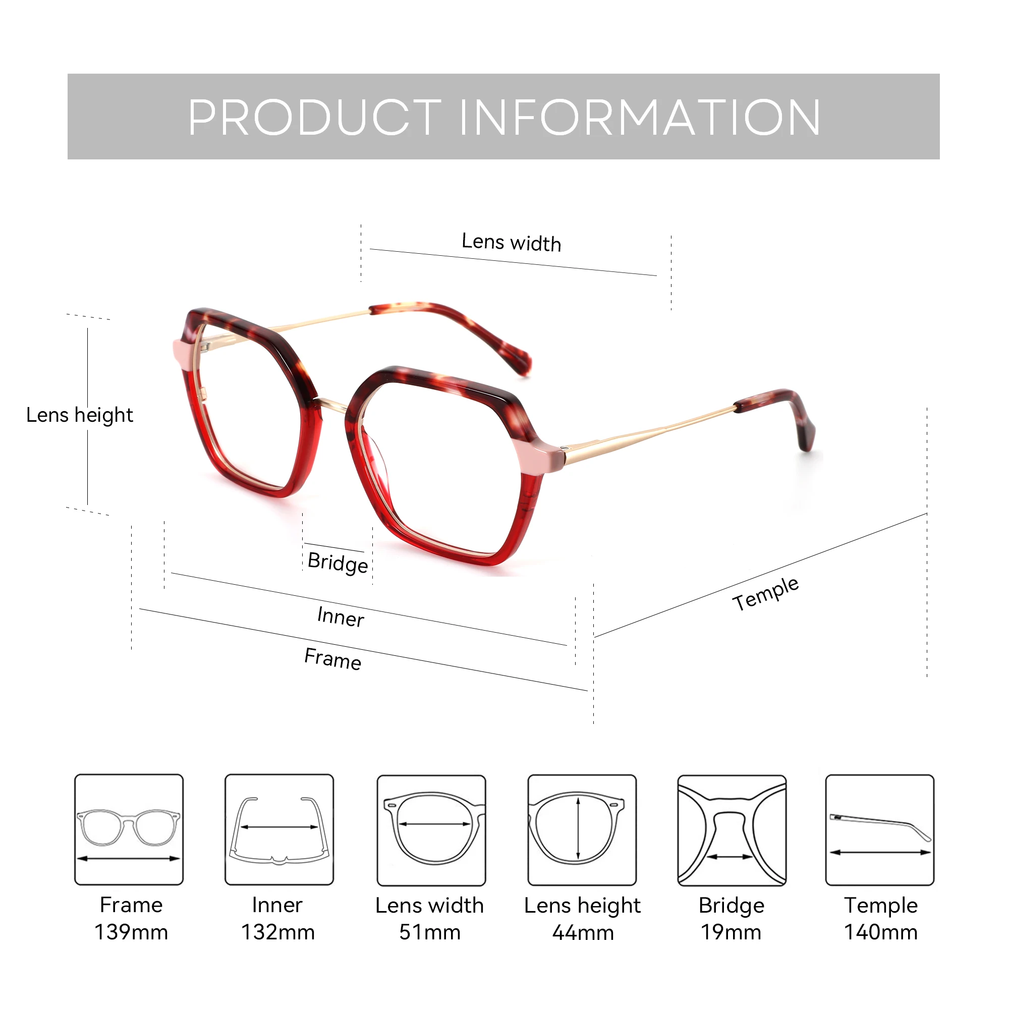 BLUEMOKY (M size) women's handmade acetate prescription glasses for myopia progressive color change, anti blue light optical