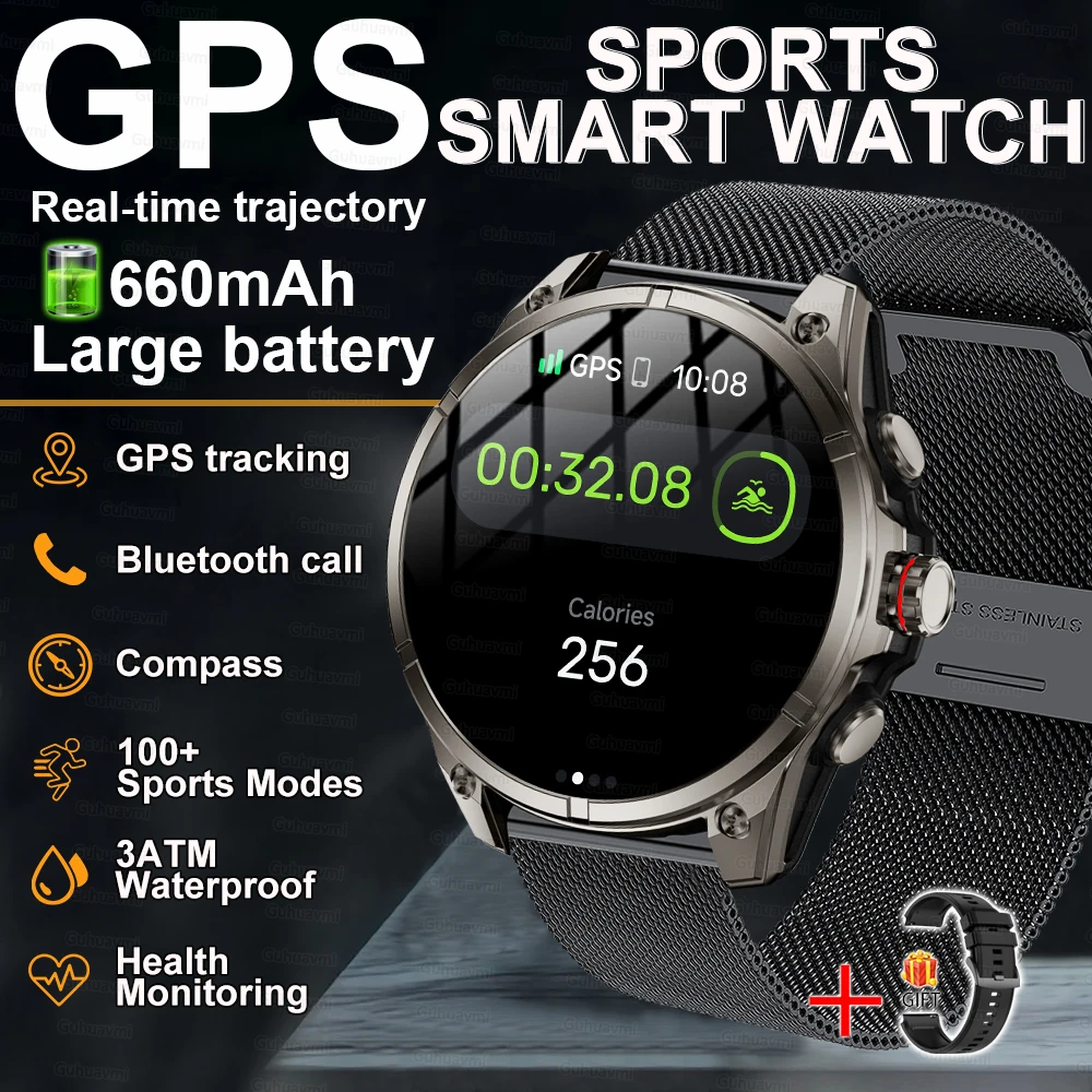 GUHUAVMI Neue Herren-Sport-Smartwatch, 50 Meter tief, wasserdicht, 1,43 Zoll AMOLED-Bildschirm, Gesundheitsüberwachung, Bluetooth-Anrufarmband 10
