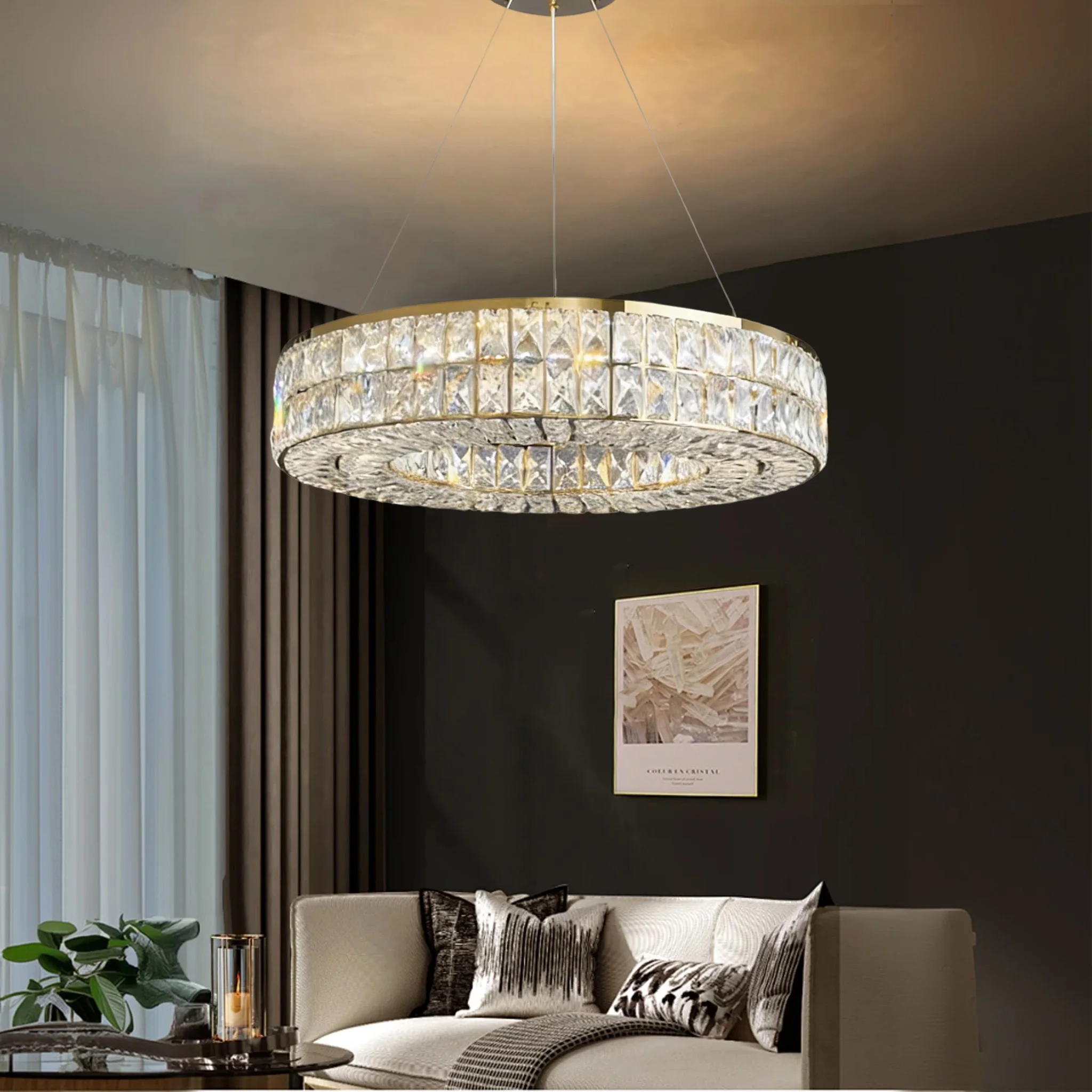 

AiPaiTe LED Gold Modern round/long crystal chandelier for living room, dining room Indoor ceiling decorative lighting fixtures.