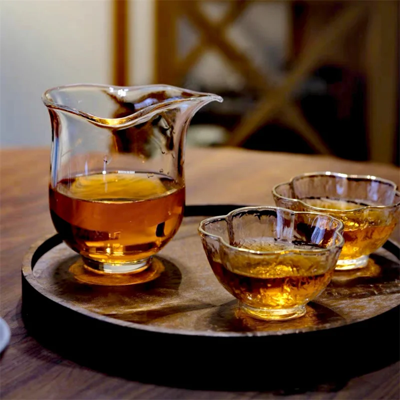 Japanese style Anti Scalding Flaring Hammer Pattern Glass Tea Pitcher Fair Mug Thickened Chahai Teacup Kung Fu Tea Set Accessori