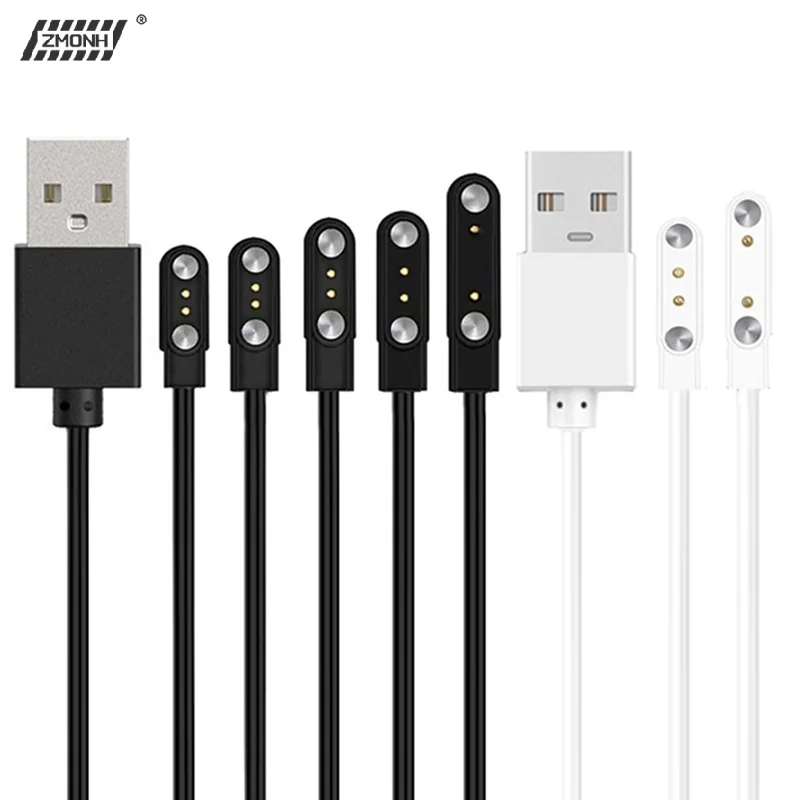 

[H]2 Pin Strong Magnetic Charge Cable USB Charging Line Cord Rope Black White Color Compatible with Smart Watches Universal