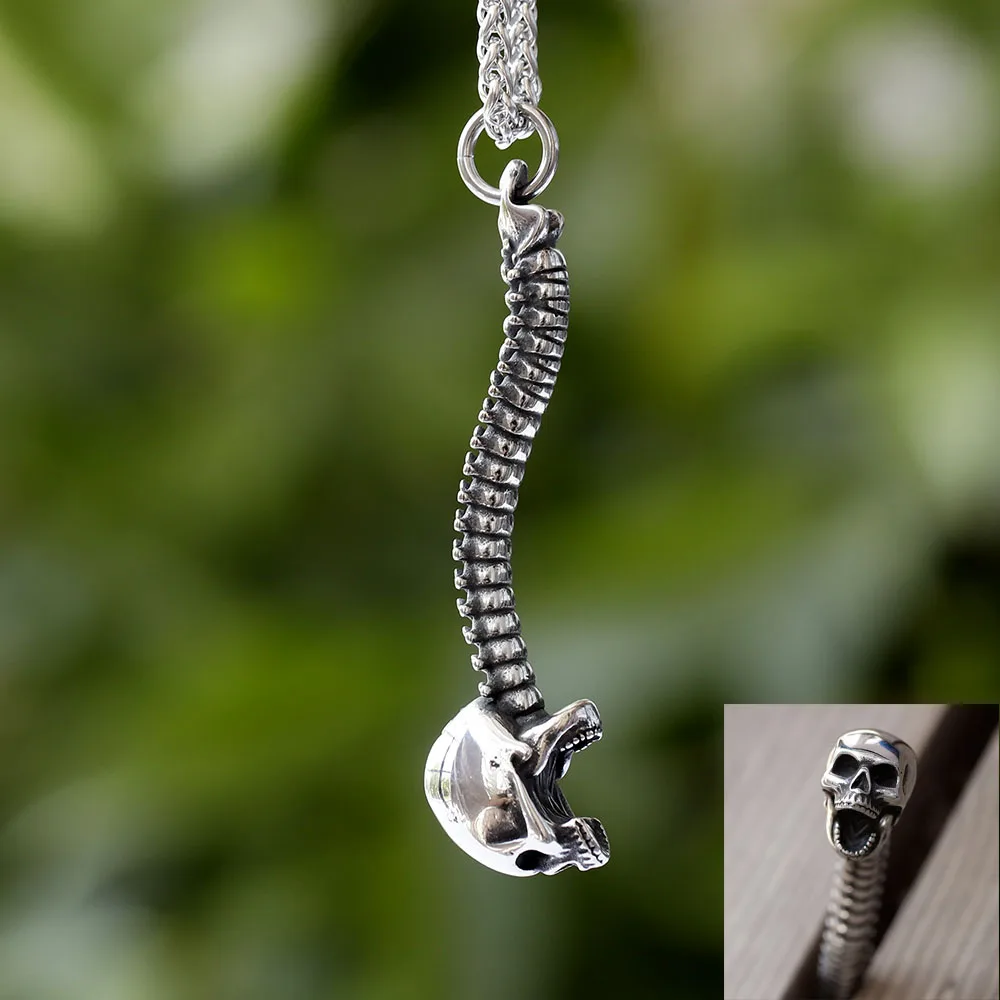 الفولاذ المقاوم للصدأ هيكل عظمي الجذع قلادة للرجال ، ألم الجمجمة العمود الفقري الراب الصخري ، سلسلة قلادة القطعي ، الذكور راكب الدراجة النارية حزب هدية المجوهرات