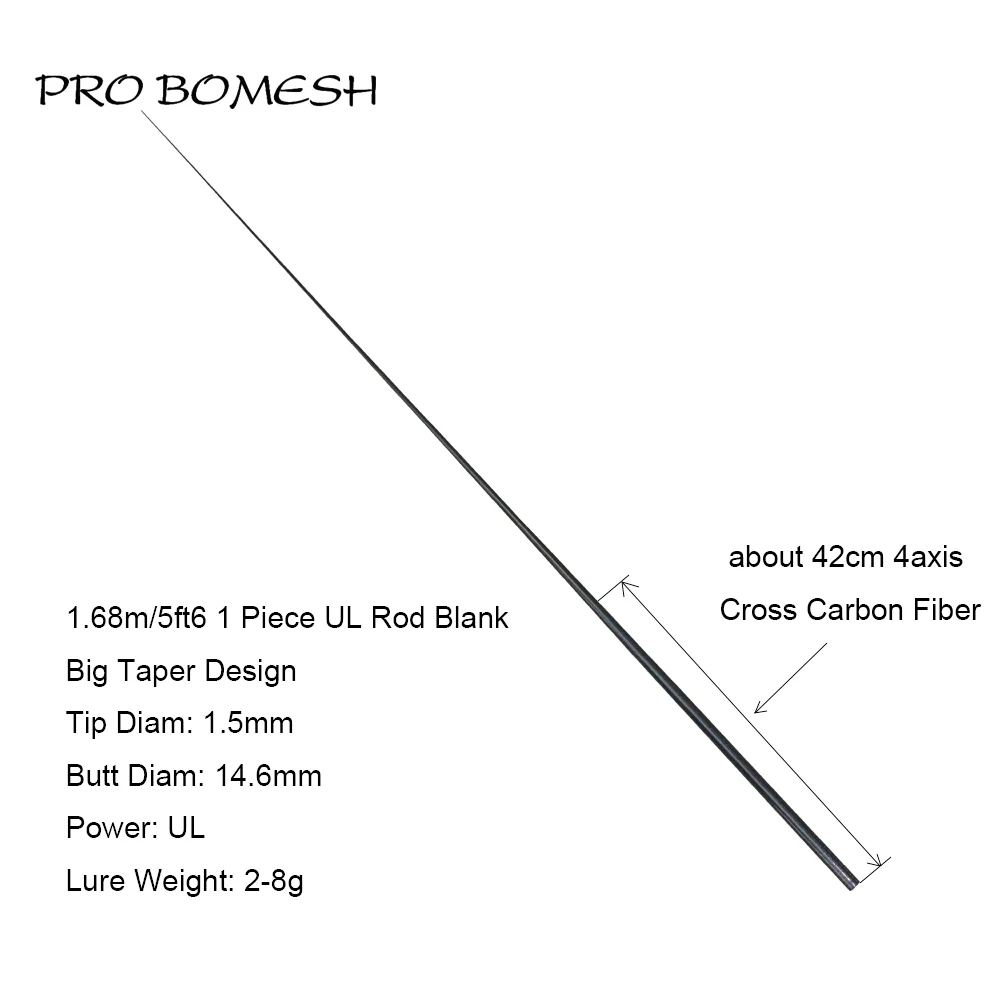 

Pro Bomesh Swirl Sanded Carbon Fiber 1.68M/5FT6 Fast Action Power UL Big Taper Design Trout Fishing Rod Blank DIY Component Pole