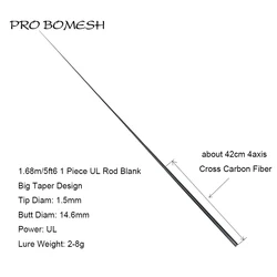 Pro Bomesh Swirl Sanded Carbon Fiber 1.68M/5FT6 Fast Action Power UL Big Taper Design Trout Fishing Rod Blank DIY Component Pole