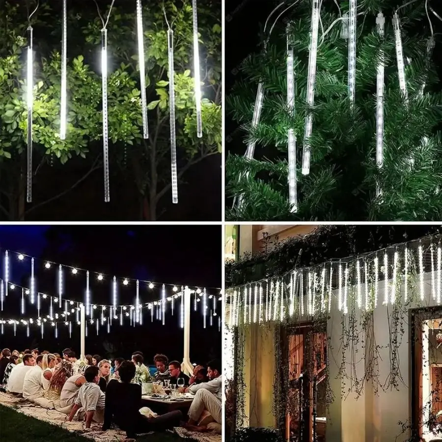1pc Solar 30cm Meteor Rain String Lights Meteor Shower 8 Tubes 192LEDs,Waterproof Falling Raindrop Fairy Lights