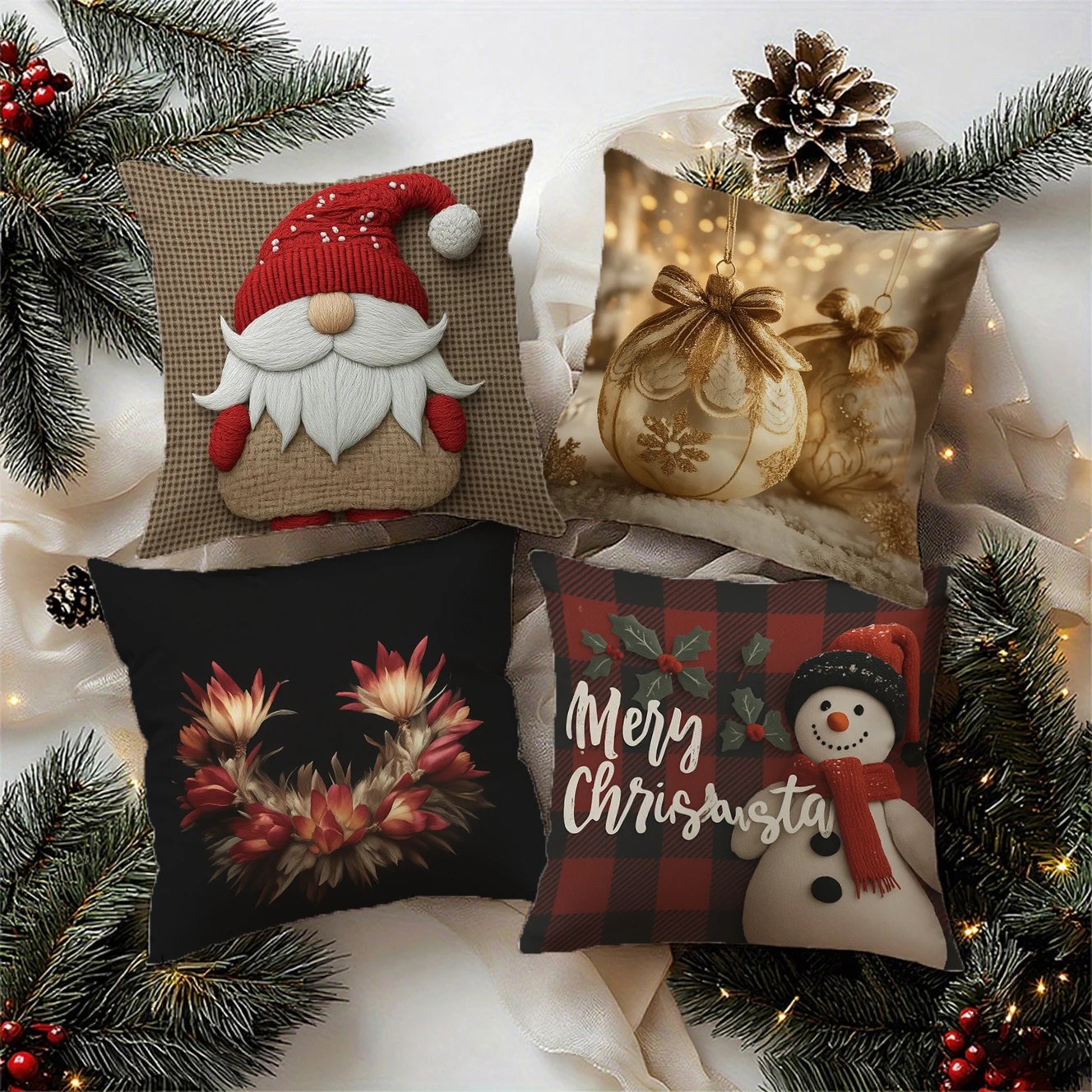 Christmas Gnome Snowman Pattern Cushion Cover Suitable for Sofa Bedroom Car Pillow Cover
