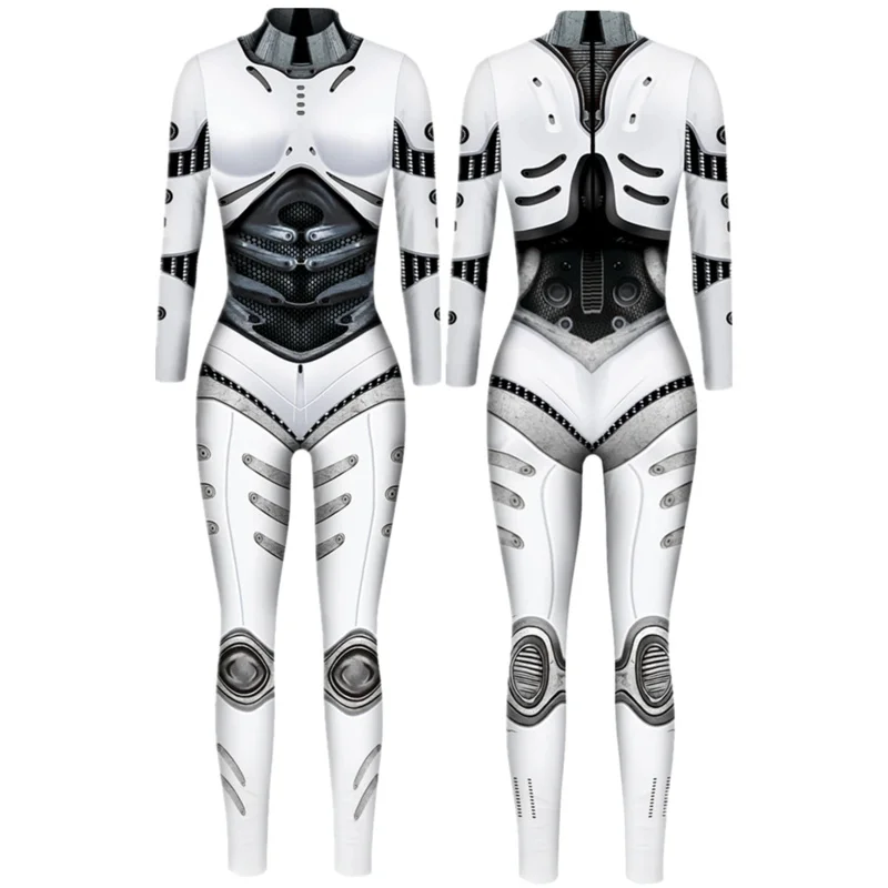 Robot Punk Jumpsuit Catsuit Sexy Women Men Cosplay Costumes Cyberpunk Zentai Halloween Bodysuit Carnival Clothes