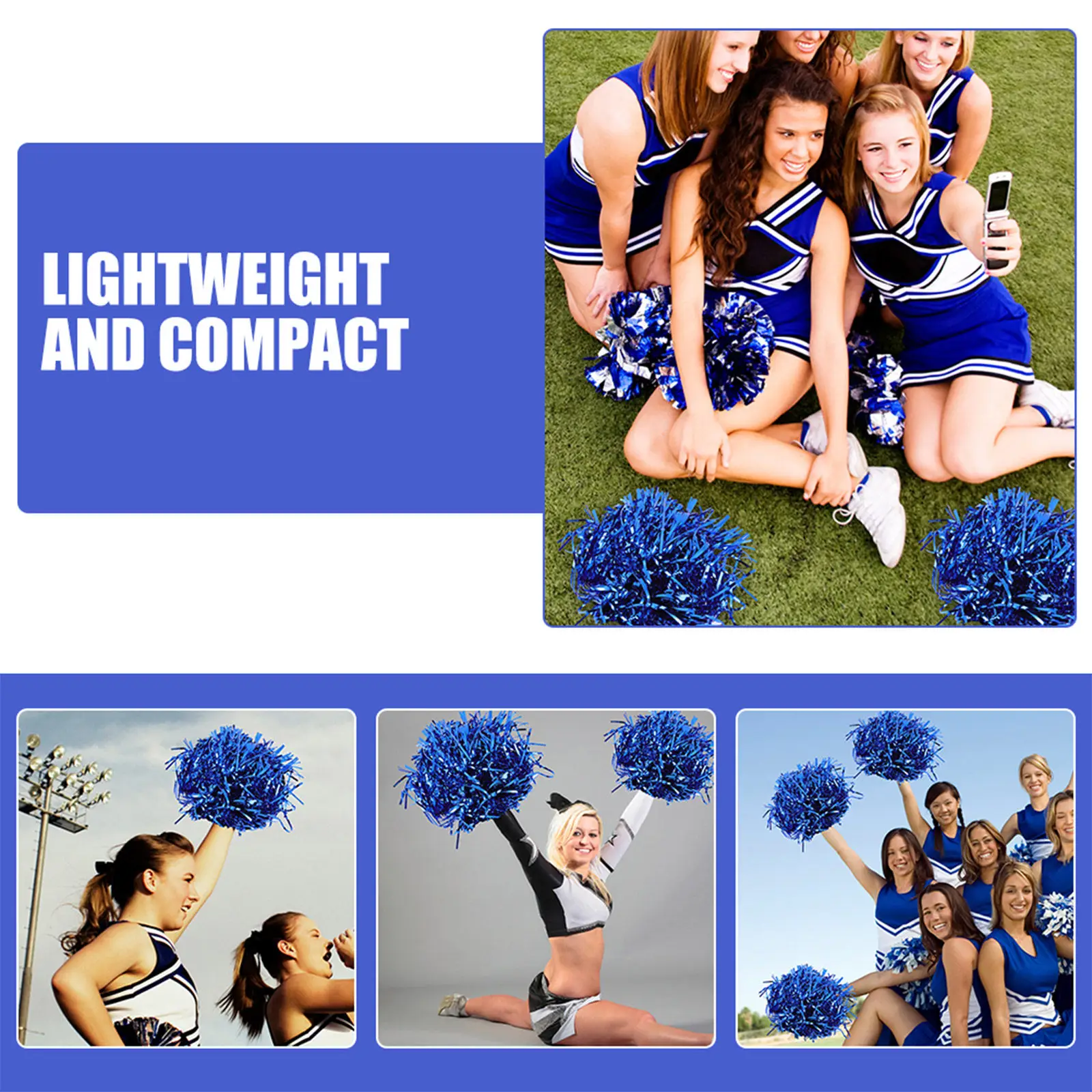 20Pcs Cheerleading Pom Poms Metallic Lightweight Sturdy Handheld Cheerleading Props for School Sports Teams Party