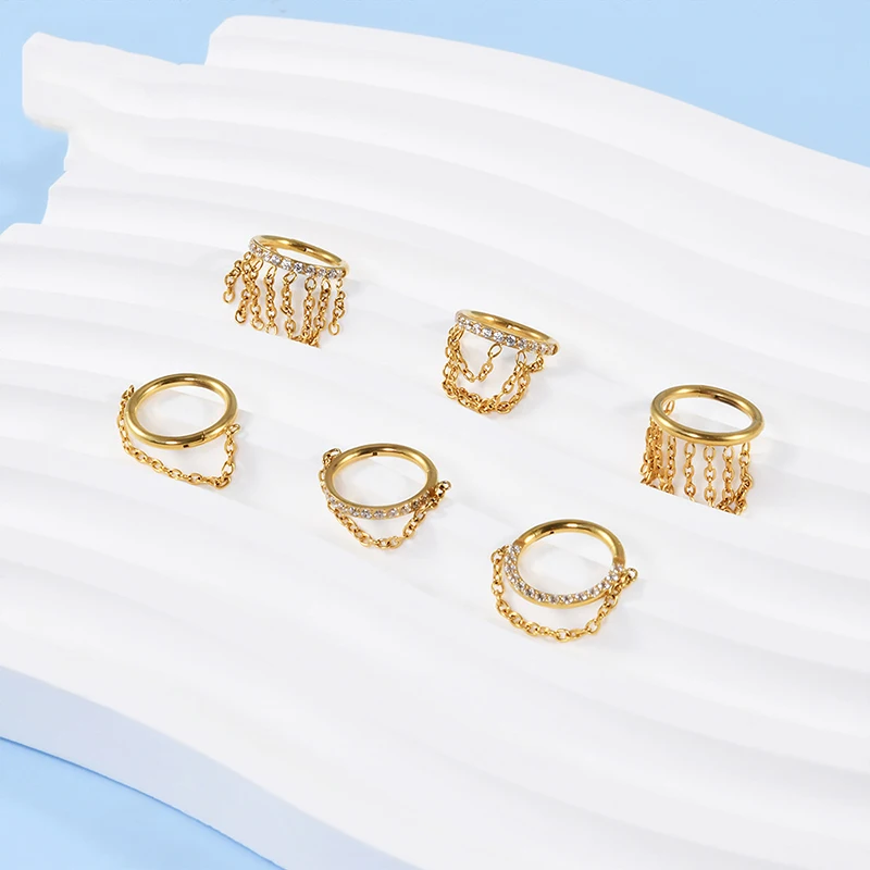 1 قطعة G23 التيتانيوم الأنف خواتم ثقب الأنف الحاجز سلسلة بدلاية من حجر الزركون اللولب الأذن الزنمة الغضروف Daith أقراط ثقب المجوهرات #6