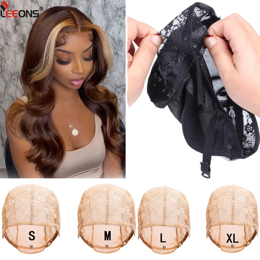 Topi Wig jaring rambut hitam, topi pembuatan Wig renda ganda untuk membuat Wig dapat disesuaikan, topi tenun untuk membuat Wig S/M/L/Xl