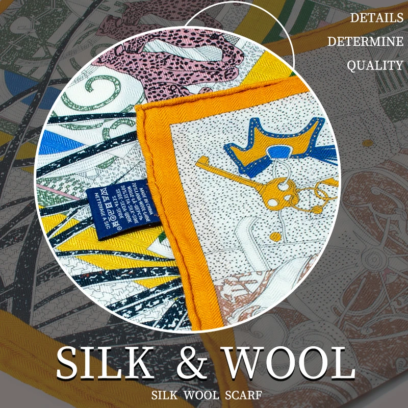 65cm Skin-Friendly Wool Silk Square Scarf Leopard Abstract Print Sport Headband Outdoor Cycling Sun Mask Travel Beach Shawl