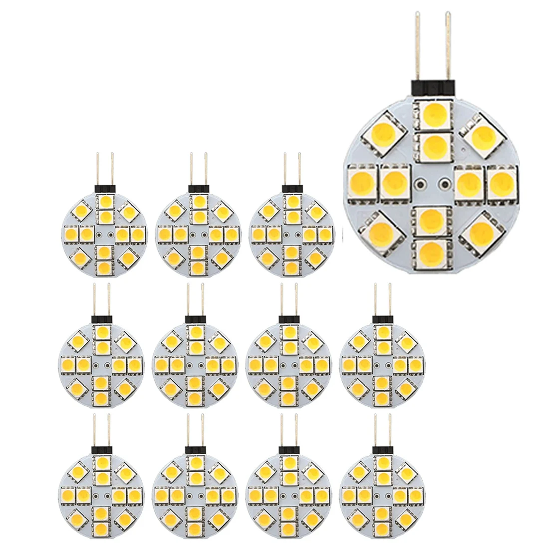 Authentic 12PCS G4 Puck Lights LED Bulbs Side Pin Base Round G4 5050 12SMD LED RV Camper Light Home Reading Light